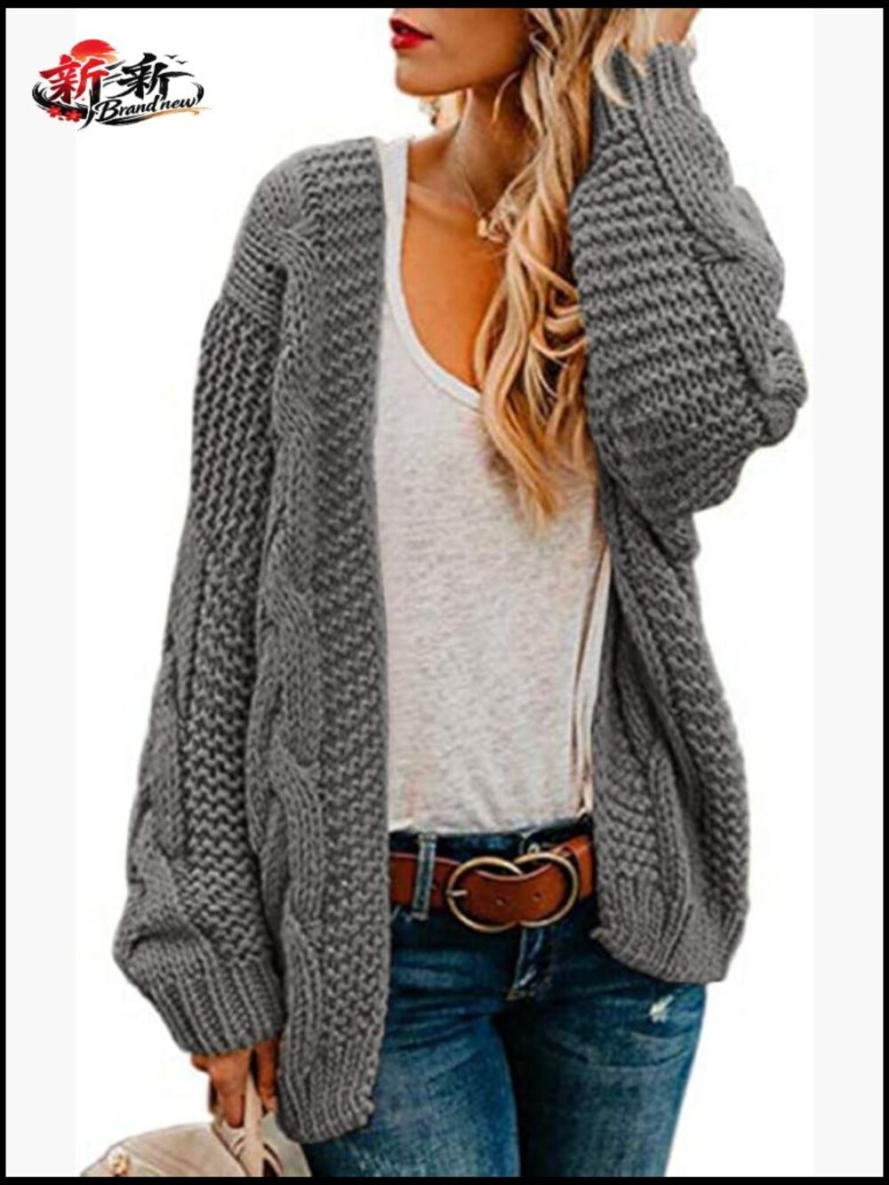 Oversized Chunky Cable Knit Open Front Cardigan Long Sleeve